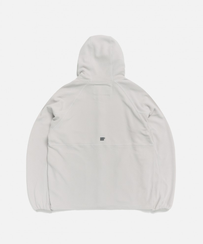 Grid Fleece Full-Zip Hoodie (White Grey)